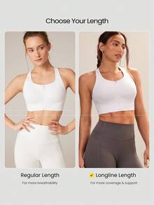 GLOWMODE Top Esportivo de Compressão Alta com Zíper Frontal, Copos de Espuma Moldada, Alças Cruzadas Nas Costas, Decote em U, Absorção de Suor, Impacto Médio, Ideal para Corrida, Jogging, Treino e Academia