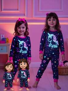 Baby Girls' Minimalist Fashion All-Over Birthday Cake & Dessert Print Long Sleeve Top And Leggings 2 Pieces Pajama Set Girls Unicorn Pajamas Glow In The Dark Pajamas Girls Sleepwear,Snug Fit