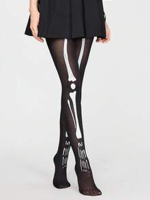 ROMWE Grunge Punk 1 Pair Gothic Style Skeleton Black Tights - Black - View 4