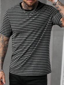 Manfinity Dauomo 男士休闲条纹圆领短袖T恤，夏季 - 彩色 - 查看 6