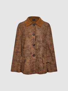 SHEIN MOD Brun termofodrad poncho med huva för kvinnor - Brun - Visa 5