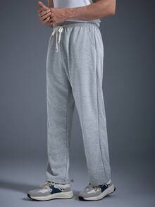 DRIFTMERE Men's Fall/Winter Straight Leg Knitted Sweatpants, Track Pants Spring To Summer - Light Grey - View 5