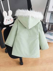 SHEIN 1件女童加厚保暖羽绒服，带帽拉链口袋，休闲外套，适合秋冬季节穿着，时尚百搭，附赠斜挎包 - 綠色 - 查看 2