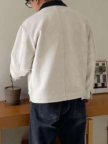 DAZY Men's Patchwork Collar Suede Fabric Beige Jacket And Coat, Autumn