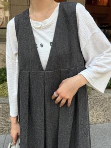 FRIFUL 女式羊毛面料多层荷叶边后背连衣裙，秋季 - 灰色 - 查看 4