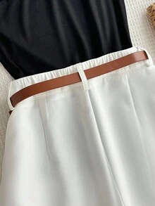 Franclia 1 set femei moda casual plisată mânecă lungă Slim Fit top + simplu versatil pantaloni scurți noi costum - alb - Vizualizare 5