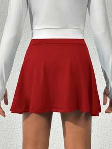SHEIN Girls' Navy Blue Skirt With Soft, Stretchy Shorts Lining, Suitable For Outdoor/Indoor Sports, Dance, Tennis And Other Activities - Red - View 2