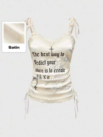 ROMWE Avant Damen Halloween Engel Kreuz Muster Satin Trägerhemd