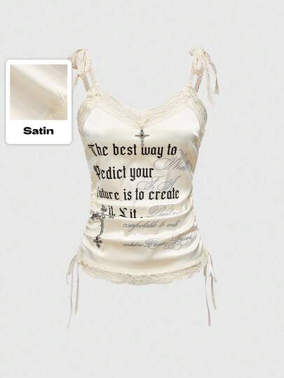 ROMWE Avant Canotta in raso con stampa di angeli e croci per Ognissanti da donna