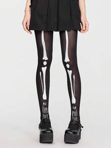 ROMWE Grunge Punk 1 Pair Gothic Style Skeleton Black Tights - Black - View 5