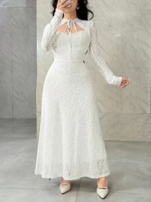 Modelyn Váy ren thanh lịch cho nữ có dây buộc eo, màu trắng tinh khiết - trắng - Xem 1