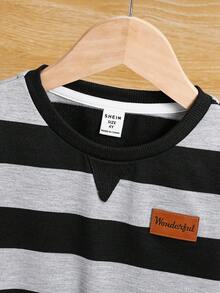 SHEIN Young Boy Fitted Crew Neck Raglan Sleeve Striped Sweatshirt,In Fall/Winter - Multicolor - View 4