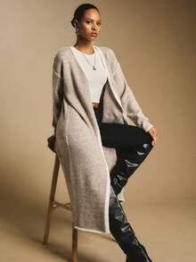 Poéselle 女士休闲落肩长袖长开衫 - 駝色 - 查看 2