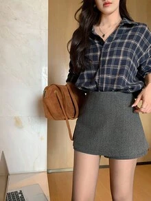 DAZY 女士二合一韩版半身裙，秋冬 - 灰色 - 查看 8