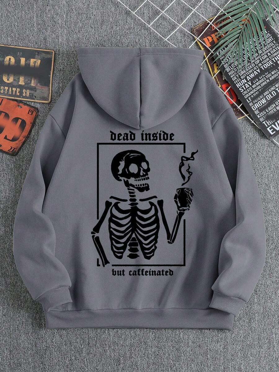 EURMUSE Męska bluza z kapturem z nadrukiem czaszki i liter