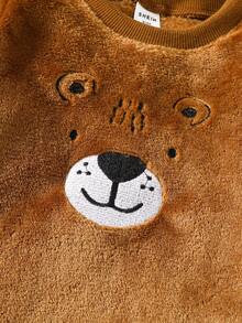 2 件套男婴卡通熊刺绣舒适休闲家居服套装，冬季