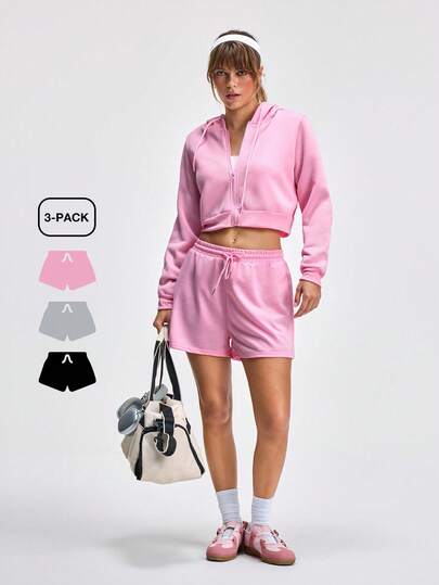  LOUNGEISTA 3 Packs Solid Elastic Waist Knotted Relaxed Athletic Shorts Sleep Shorts, Vacation, Breezy Comfort Fall Clothes,