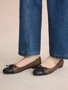 Rosivie 女士圆头黑色蝴蝶结平底鞋，优雅休闲法式玛丽珍透气编织镂空系带复古休闲户外鞋 - 彩色 - 查看 4