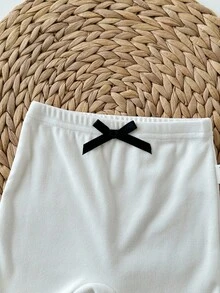SHEIN 5pcs/Pack Newborn Baby Boy/Girl Casual Cute Versatile Solid Color Elastic Knit Leggings Fall - White - View 4
