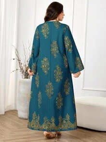 Al Najma 大码女式阿拉伯风格休闲连衣裙，简约时尚，适合日常穿着 - 藍色 - 查看 2