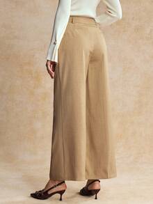 House of One High-Waist Wrap Front Wide Leg Woven Pant Women Casual Spring Autumn