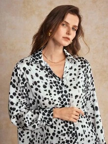 House of One Collared Button-Up Transparent Chiffon Blouse Women Casual Spring Autumn