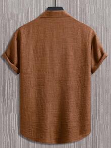 Manfinity Homme 男士休闲简约百搭日常短袖衬衫，夏季棕色衬衫男士带口袋衬衫男士棕色衬衫铁锈色男士衬衫男士短袖衬衫 - 咖啡棕 - 查看 2