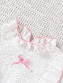 SHEIN Vestido de jacquard con parches florales y moño 3D para niñas, atuendo casual diario, lindo y elegante para vacaciones