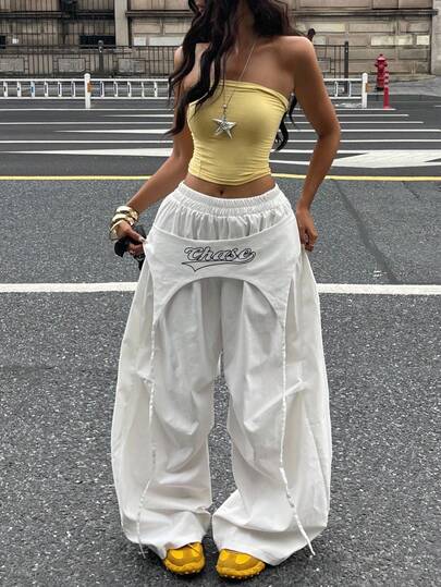 Coolane 女士夏季街头音乐节撞色降落伞裤