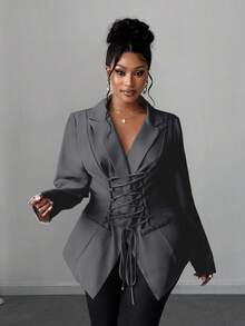 Maweii Plus Size Women's Business Commuter Suit With Tie Design, Mature And Charming