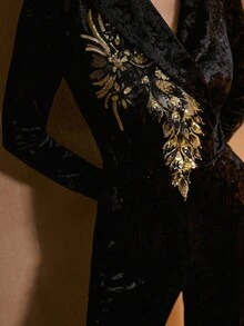 MOTF PREMIUM SEQUIN EMBROIDERY JUMPSUIT, FALL WINTER - Black - View 2