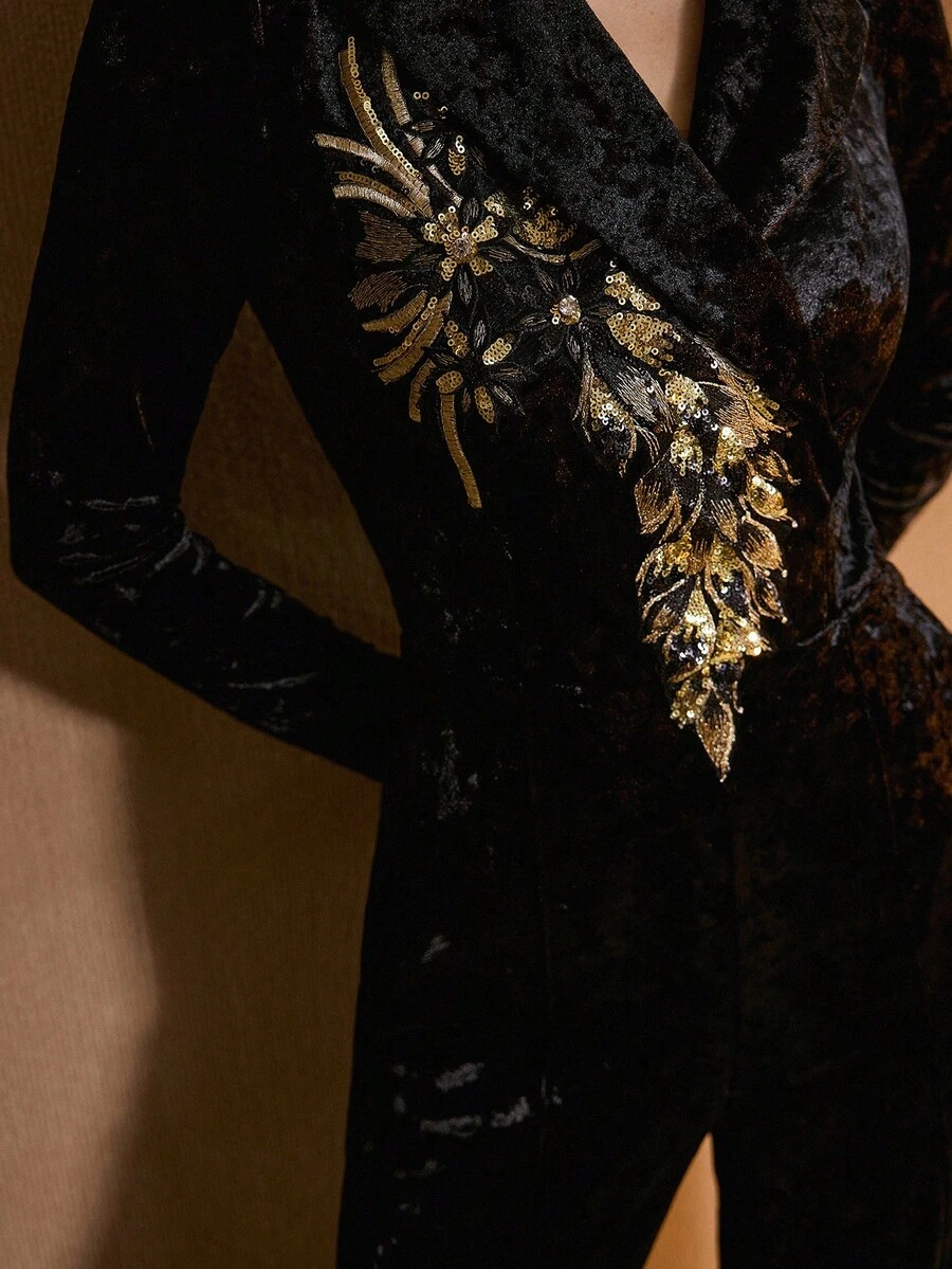 MOTF PREMIUM SEQUIN EMBROIDERY JUMPSUIT, FALL WINTER - Black - View 2