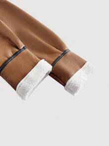 SHEIN MOD Minimalist Fashion PU Leather & Faux Fur Composite Jacket Brown Cropped Jacket Cropped Leather Jacket Brown Jacket Women Women Jackets Crop Jacket,Winter Clothes,Winter Coat,Winter Coat For Women,Christmas Clothes For Women