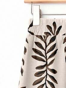 Rusticease Quần ống rộng lưng thun in họa tiết lá cây thường ngày cho nữ, mùa thu/đông - trắng - Xem 7