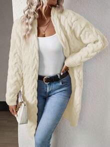 EMERY ROSE Casual Solid Color Long Loose Fit Cardigan For Women,Fall - Apricot - View 4