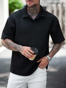 Manfinity CasualCool Herren einfarbiges minimalistisches tägliches Poloshirt mit Kurzarm - Schwarz - Übersicht 5