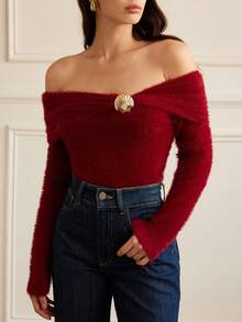 Chiquease Elegant Off Shoulder Knitted Sweater, Autumn/Winter - Burgundy - View 4