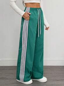 SHEIN Tall Quần sọc tương phản thường ngày dành cho nữ - màu xanh lá - Xem 1