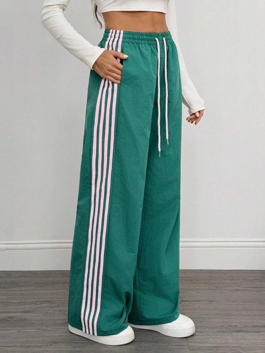 SHEIN Tall Quần sọc tương phản thường ngày dành cho nữ - màu xanh lá - Xem 1