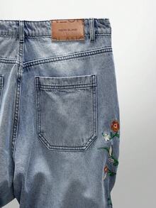 NEON BLANC Men's Casual Fashion Long Embroidered Side Seam Jeans - Medium Wash - View 5