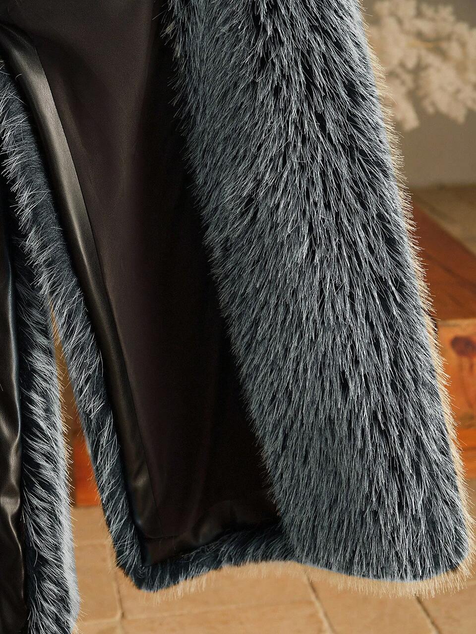 Women's Fashionable Faux Fur Collar Long Jacket