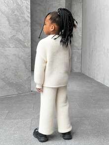 SHEIN 2pcs/Set Girls Casual Versatile Ribbed Hem Sweater Set, Suitable For Home, Travel, And School Girls Knit Set Girls Ribbed Set Girl Knit Set Little Girl Winter Sets Girls Sweater Sets Toddler Girls Sweater Young Girls Fall Outfits Young Girls Winter Clothes Kids Fall Clothes