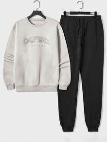 Felpa in cotone da uomo con grafica a lettere e pantaloni della tuta con vita con coulisse