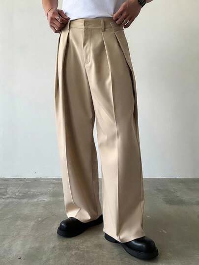 Manfinity Homme 男士休闲纯色百褶裤高腰裤超大码裤子宽松裤子秋季