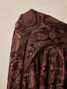 Boho Mama 孕妇休闲西部牛仔印花V领连衣裙 - 卡其色 - 查看 8