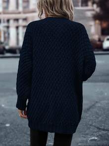 EMERY ROSE Casual Solid Color V-Neck Oversized Sweater, Autumn/Winter - Navy Blue - View 2