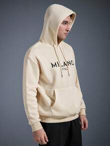 Driftmere DRIFTMERE Men Italian Graphic Print Casual Sports Commuting Versatile Letter Long Sleeve Hooded Fleece Sweatshirt, Track Hoodie For Men