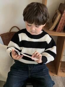 DAZY 幼儿男童休闲条纹圆领宽松针织毛衣，秋冬