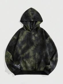 ROMWE MEN Grunge Punk 男士做旧深色休闲套头连帽衫，百搭长袖 - 黑色 - 查看 1