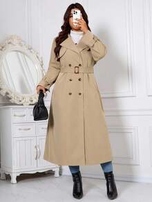 SHEIN Clasi Curvy Plus Size Women's Khaki Double-Breasted Lapel Belted Long Trench Coat With High-Quality Plaid Fabric Lining And Pockets,Comfortable And Warm From The Cold,2025 New,Fall Women Clothes, Winter Clothes For Women,Vintage,Going Out Outfits,Fall Outfits,Trench Coat,Winter For Women,Fall Clothes Plus Size, Office Outfits For Women,Fall Outfits For Women,Classy Outfits For Women,Women's Fall Clothes,Halloween,Halloween Costumes,Halloween Clothes Women,Old Money Style Women,Fall Clothes For Women,Business Casual Woman,Office Outfits For Women,Work Outfits For Women,Business Professional Women,Business Casual Outfits Women,Office Attire For Women,Office Wear,Suitable For Multiple Occasions Autumn